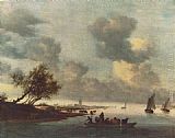 Salomon Van Ruysdael Famous Paintings - A Ferry Boat near Arnheim